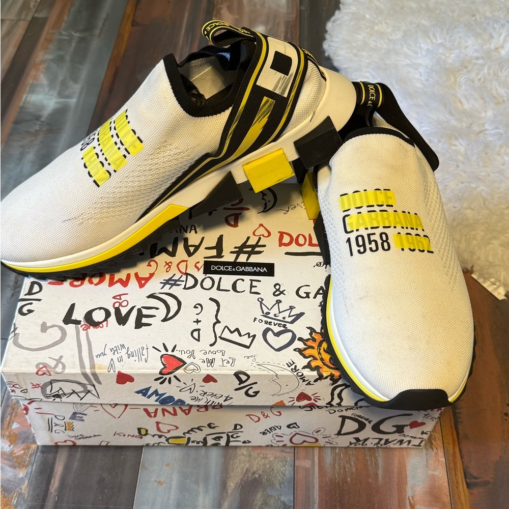 Dolce & Gabbana White and Black Slip-On Sneakers
